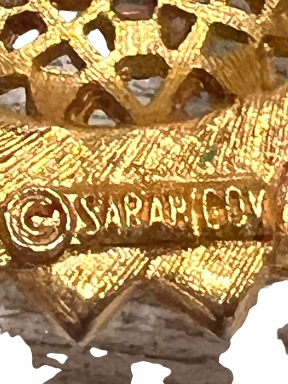Sarah Cov Signed Vintage Amber Turquoise Rhinestone Gold Costume Brooch Pin - Picture 8 of 9